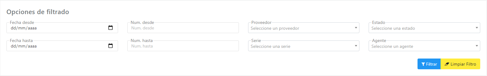 Filtros de Solicitudes de Precios